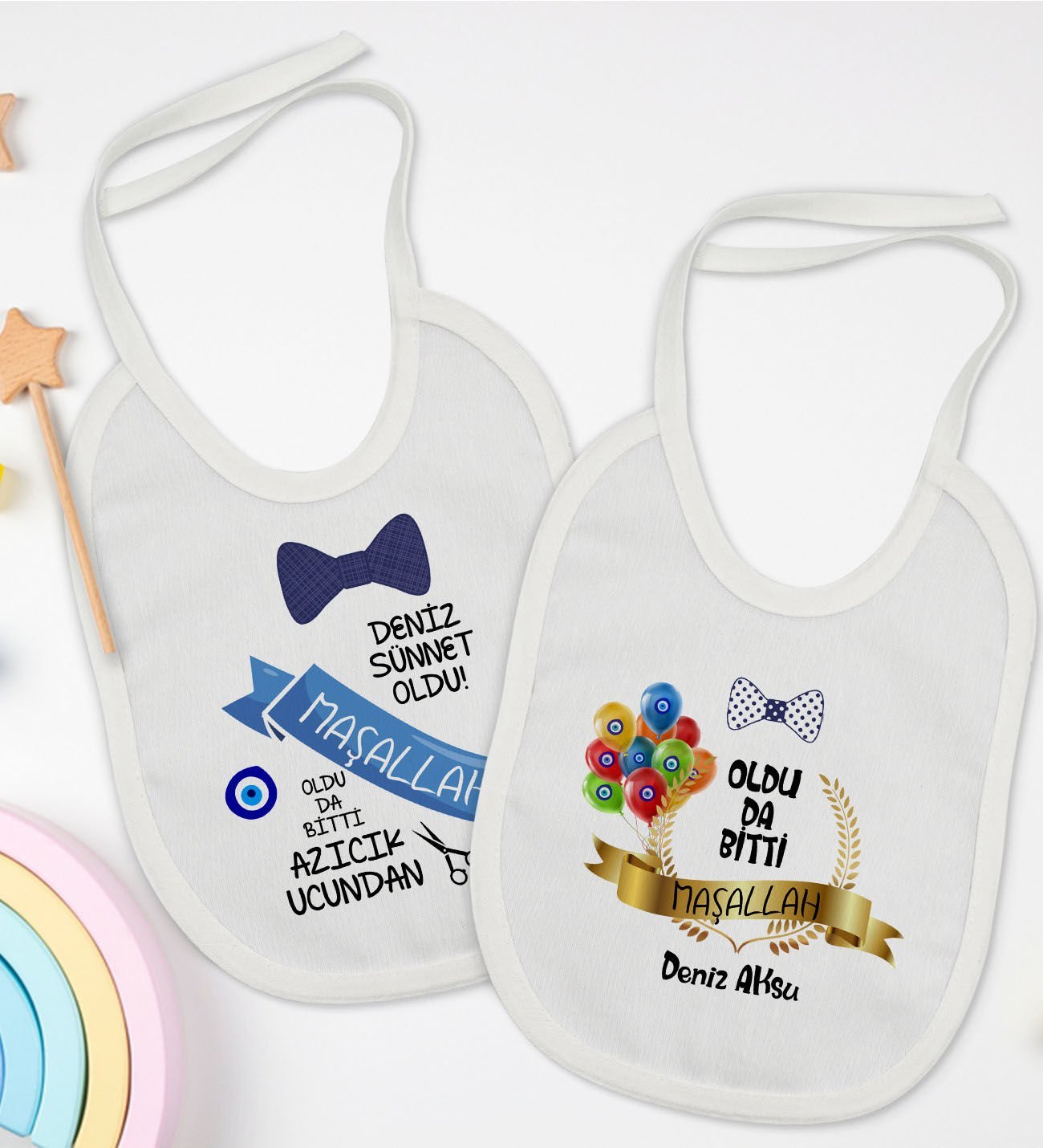 BK Kids Kişiye Özel Sünnet Tasarımlı 2’li Beyaz Mama Önlüğü-2