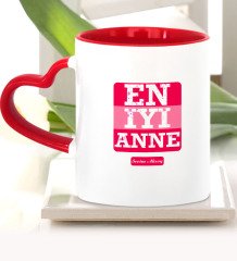 Kişiye Özel En İyi Anne Kırmızı Kalpli Kupa Bardak - 2