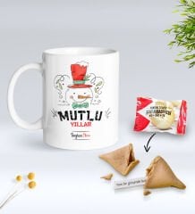Yılbaşı Hediyesi BK Gift Kişiye Özel Yeni Yıl Tasarımlı Beyaz Kupa Bardak ve Yeni Yıl Dilekleri Şans Kurabiyesi Hediye Seti-5, Sevgiliye Hediye, Arkadaşa Hediye