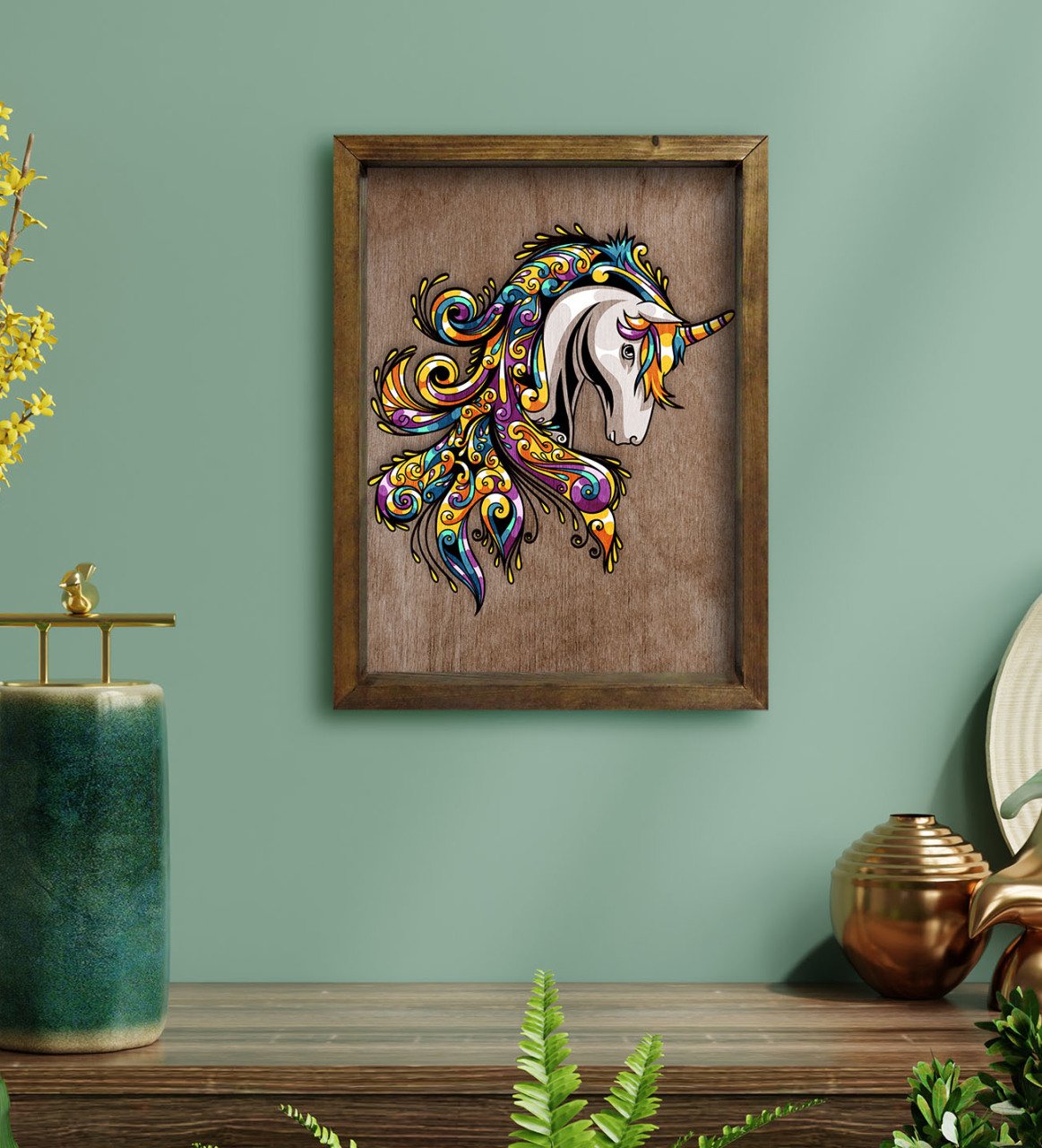 BK Home Unicorn Tasarımlı Doğal Masif Ahşap Çerçeveli Tablo-2
