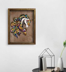 BK Home Unicorn Tasarımlı Doğal Masif Ahşap Çerçeveli Tablo-2