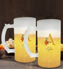 Kişiye Özel Harf ve İsim Tasarımlı 2’li Buzlu Cam Bira Bardağı 50cl-1