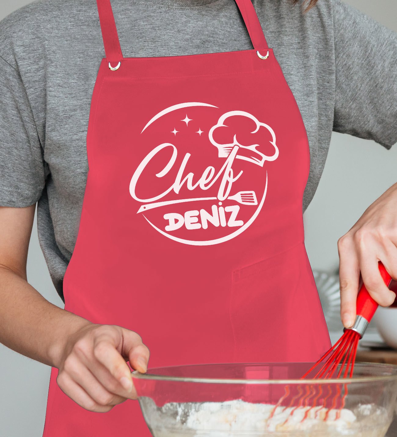 BK Gift Kişiye Özel İsimli Chef Tasarımlı Profesyonel Kırmızı Mutfak Önlüğü, Aşçı Önlüğü, Şef Önlüğü, Arkadaşa Hediye-7