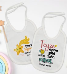 BK Kids Kişiye Özel Teyze Tasarımlı 2’li Beyaz Mama Önlüğü-1