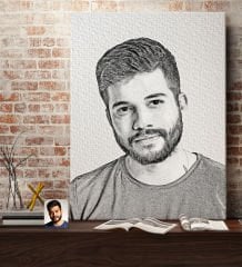 BK Gift Kişiye Özel Karakalem Kanvas Tablo, Karakalem Tablo 70x100cm, Duvar Dekoru, Arkadaşa Hediye, Sevgiliye Hediye, Ev ve Ofis Hediyesi