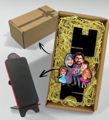 BK Gift Hediye Kutusunda Kişiye Özel Aile Karikatürlü Ahşap Biblo Telefon Standı-9