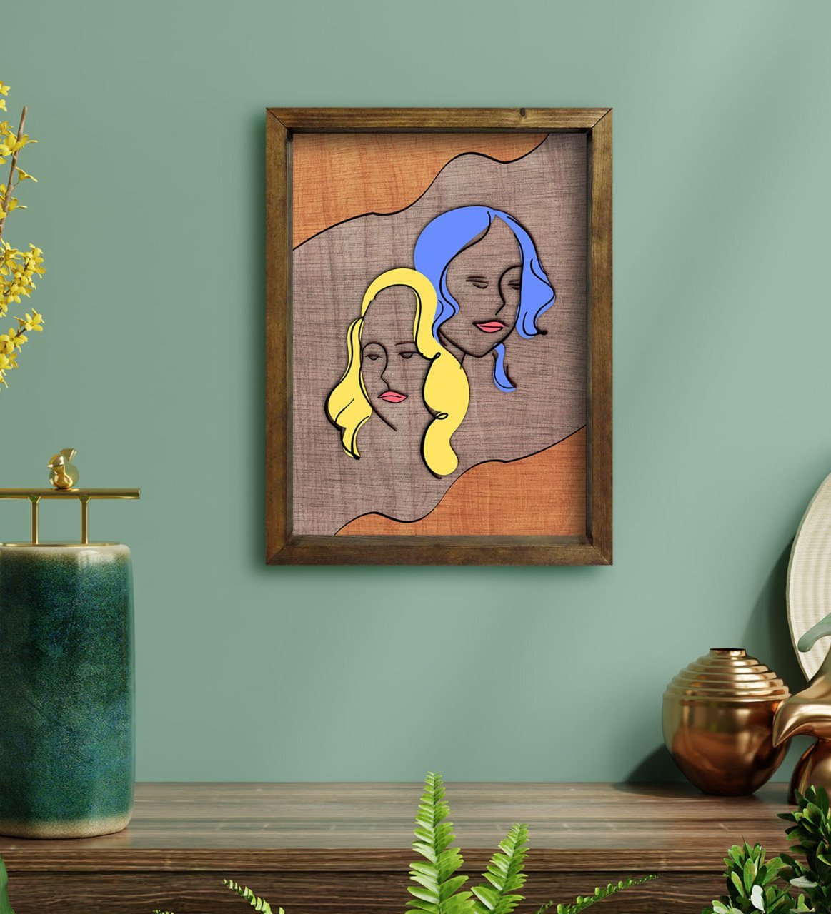 BK Home Woman Line Tasarımlı Doğal Masif Ahşap Çerçeveli Tablo-2