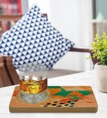 Kişiye Özel Modern Art Tasarımlı Doğal Ahşap Tabaklı Viski Bardağı Sunum Seti Model 1