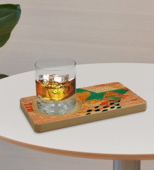 Kişiye Özel Modern Art Tasarımlı Doğal Ahşap Tabaklı Viski Bardağı Sunum Seti Model 1