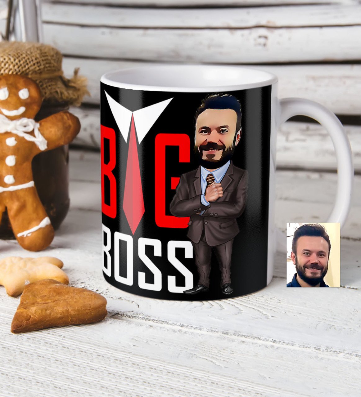 Kişiye Özel Bay Big Boss Karikatür Beyaz Kupa Bardak - 5