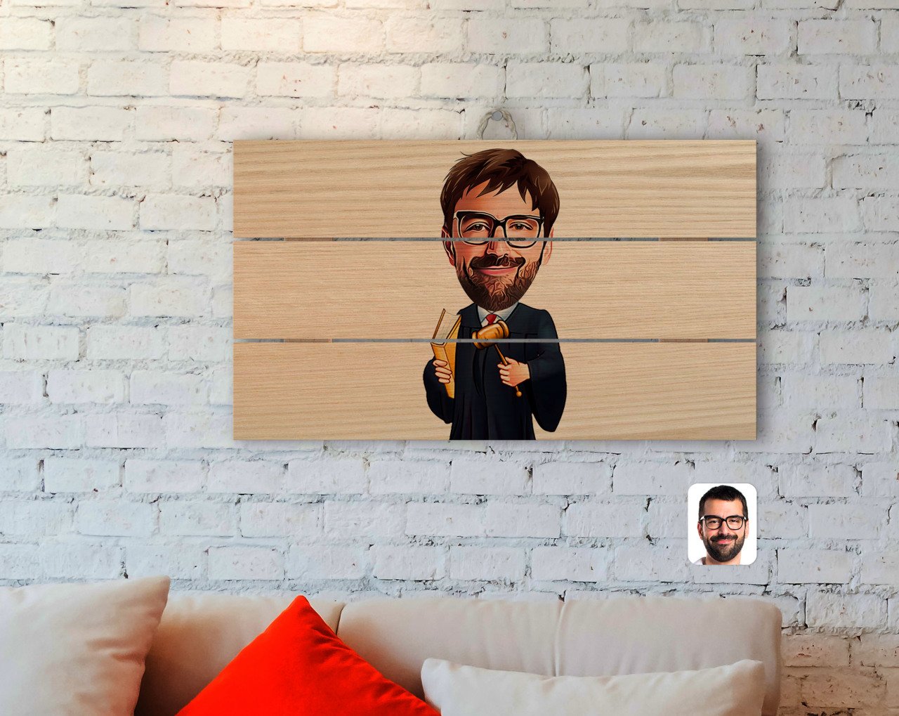 Kişiye Özel Erkek Hakim Karikatürlü Otantik Ahşap Palet Tablo-1
