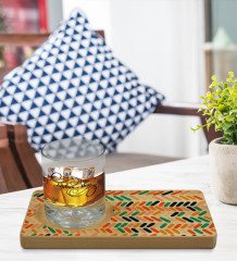Kişiye Özel Modern Art Tasarımlı Doğal Ahşap Tabaklı Viski Bardağı Sunum Seti Model 2