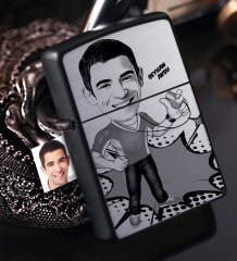 Kişiye Özel Bay Antrenör Karikatürlü Benzinli Siyah Metal Çakmak - 1