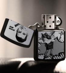 Kişiye Özel Bay Kuaför Karikatürlü Benzinli Siyah Metal Çakmak - 1
