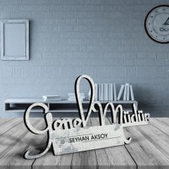 Kişiye Özel Mesleki Genel Müdür Ahşap Masa İsimliği - D8