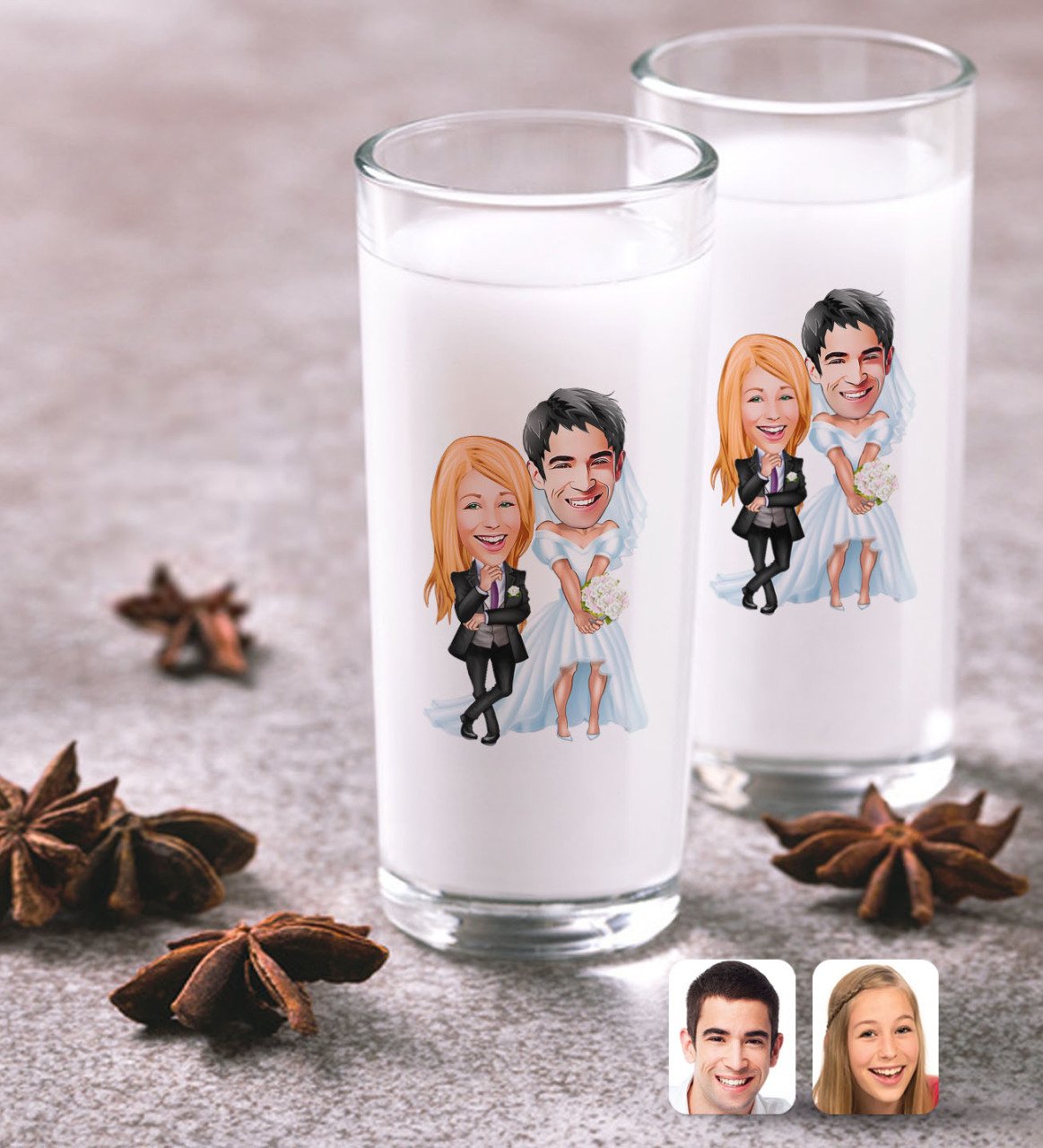 Kişiye Özel Sevgililer Karikatürlü İkili Rakı Bardağı Seti-16