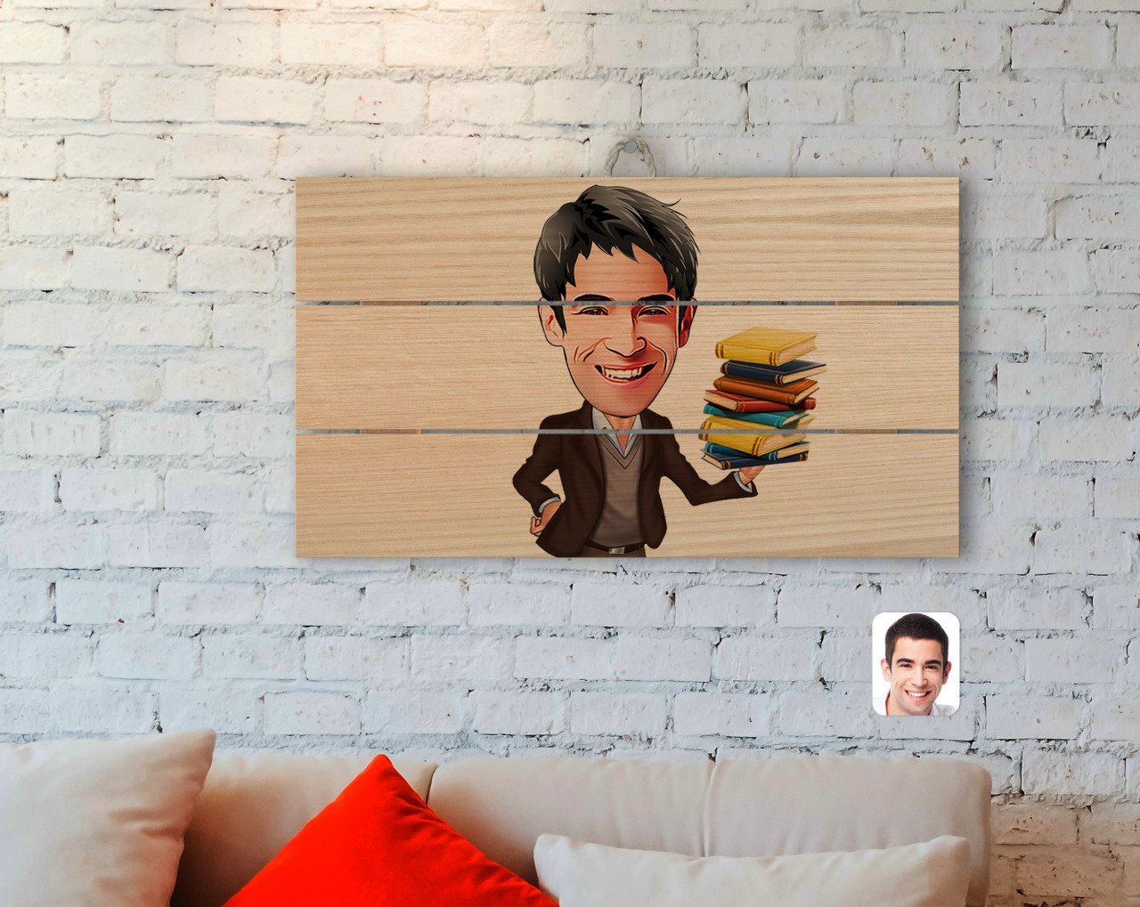 Kişiye Özel Erkek Öğretmen Karikatürlü Otantik Ahşap Palet Tablo-1