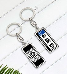 Kişiye Özel Plakalı Rolls Royce Logolu Çift Taraflı Metal Krom Anahtarlık-1