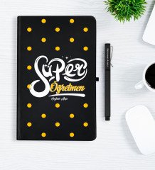 Kişiye Özel Süper Öğretmen Siyah Defter Kalem Hediye Seti