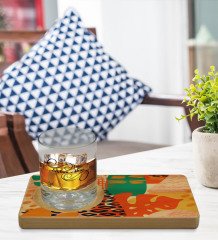 Kişiye Özel Modern Art Tasarımlı Doğal Ahşap Tabaklı Viski Bardağı Sunum Seti Model 3