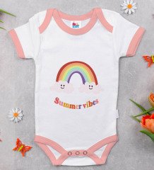 BK Kids Summer Vibes Tasarımlı Pembe Bebek Body Zıbın-2