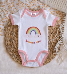 BK Kids Summer Vibes Tasarımlı Pembe Bebek Body Zıbın-2