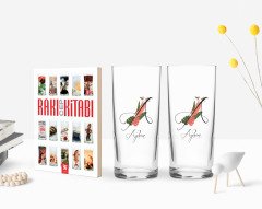 Kişiye Özel Renkli Baskılı Harf ve İsim Tasarımlı İkili Rakı Bardağı ve Rakı Cep Kitabı Hediye Seti-5