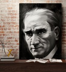 Kişiye Özel Atatürk Karakalem Portre Tasarımlı Kanvas Tablo 50x70cm-1