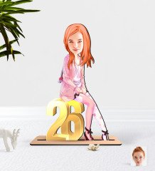 Kişiye Özel Bayan Doğum Günü Karikatürlü Ahşap Biblo-10