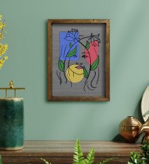 BK Home Woman Line Tasarımlı Doğal Masif Ahşap Çerçeveli Tablo-5