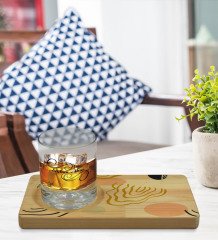 Kişiye Özel Modern Art Tasarımlı Doğal Ahşap Tabaklı Viski Bardağı Sunum Seti Model 4