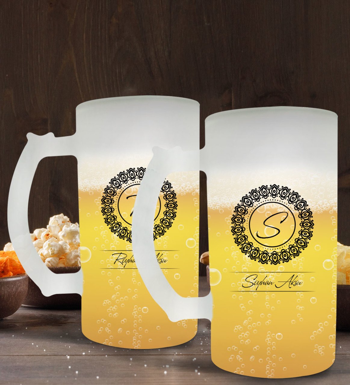 Kişiye Özel İsimli 2’li Buzlu Cam Bira Bardağı 50cl-2