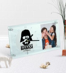 Kişiye Özel Fotoğraflı Galaksinin En İyi Babası Masaüstü Cam Saat-2