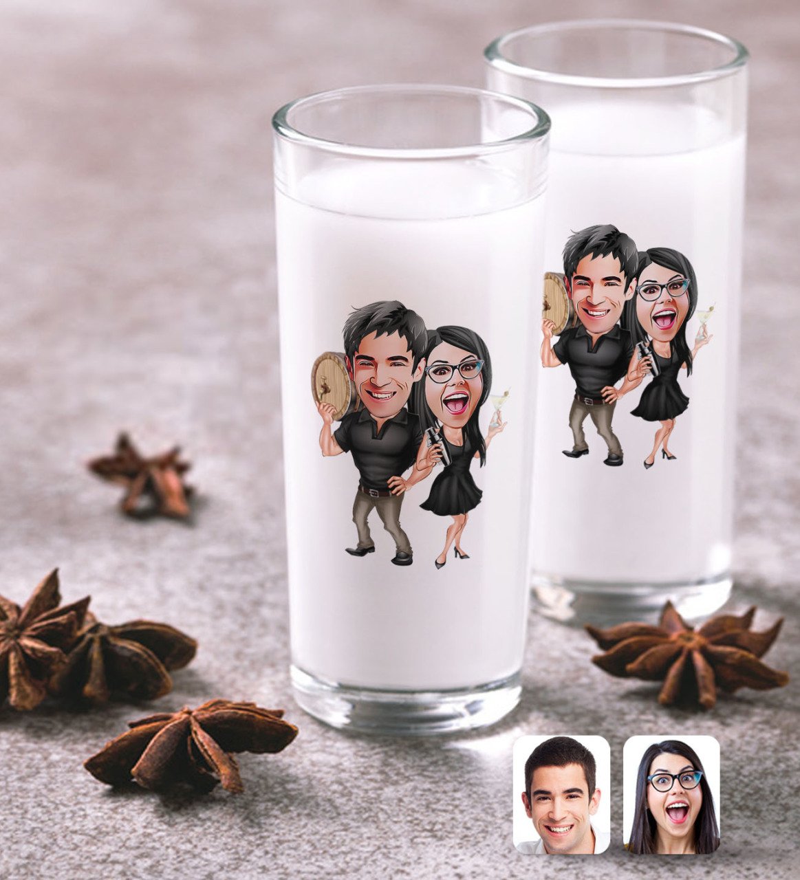 Kişiye Özel Sevgililer Karikatürlü İkili Rakı Bardağı Seti-18