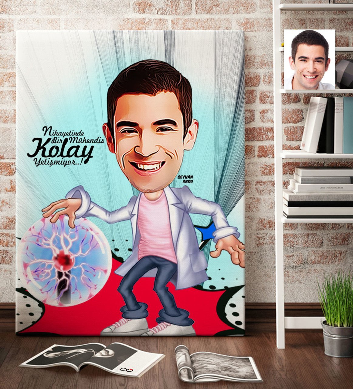 Kişiye Özel Bay Elektrik Mühendisi Karikatür Kanvas Tablo (70 x 100 cm.) 1