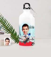 Kişiye Özel Bay Kaptan Pilot Karikatürlü Metal Suluk (500 ml.) 1