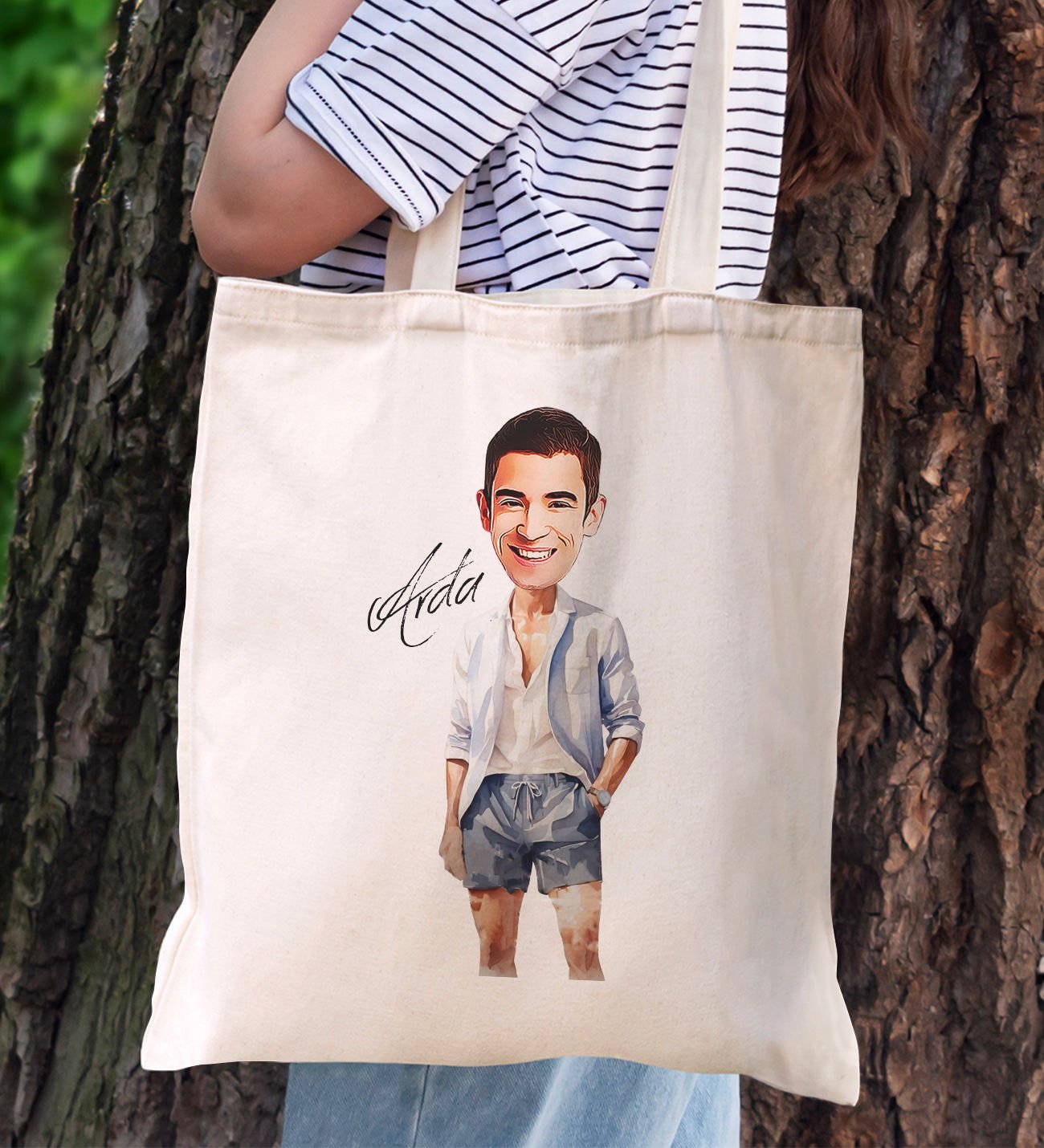BK Gift Kişiye Özel Erkek Karikatürlü Kanvas Bez Plaj Çantası Baskılı Omuz Çantası-24, Alışveriş Çantası, Arkadaşa Hediye, Sevgiliye Hediye