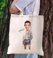 BK Gift Kişiye Özel Erkek Karikatürlü Kanvas Bez Plaj Çantası Baskılı Omuz Çantası-24, Alışveriş Çantası, Arkadaşa Hediye, Sevgiliye Hediye