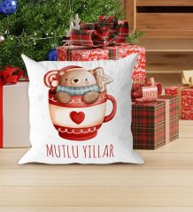 BK Gift Mutlu Yıllar Tasarımlı Beyaz Yastık-3