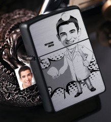 Kişiye Özel Bay Diş Hekimi Karikatürlü Benzinli Siyah Metal Çakmak - 3