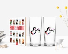 Kişiye Özel Renkli Baskılı Harfli İkili Rakı Bardağı ve Rakı Cep Kitabı Hediye Seti-3