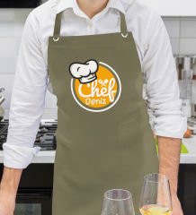 BK Gift Kişiye Özel İsimli Chef Tasarımlı Profesyonel Haki Yeşil Mutfak Önlüğü, Aşçı Önlüğü, Şef Önlüğü, Arkadaşa Hediye-1