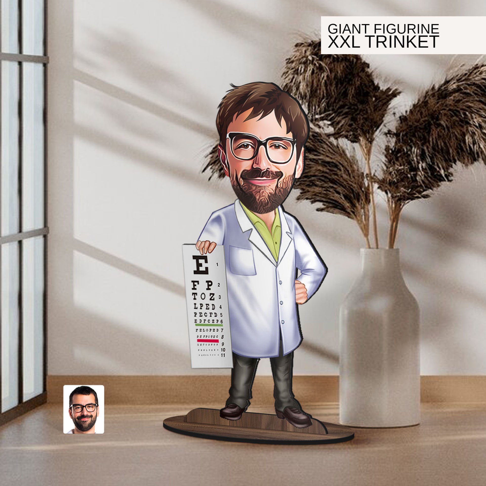 BK Gift Kişiye Özel Doktor Karikatürlü Büyük Boy Ahşap Biblo-8 Arkadaşa Hediye , Sevgiliye Hediye, Kişiye Özel Biblolar