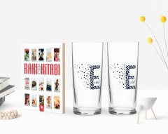 Kişiye Özel Renkli Baskılı Harfli İkili Rakı Bardağı ve Rakı Cep Kitabı Hediye Seti-5