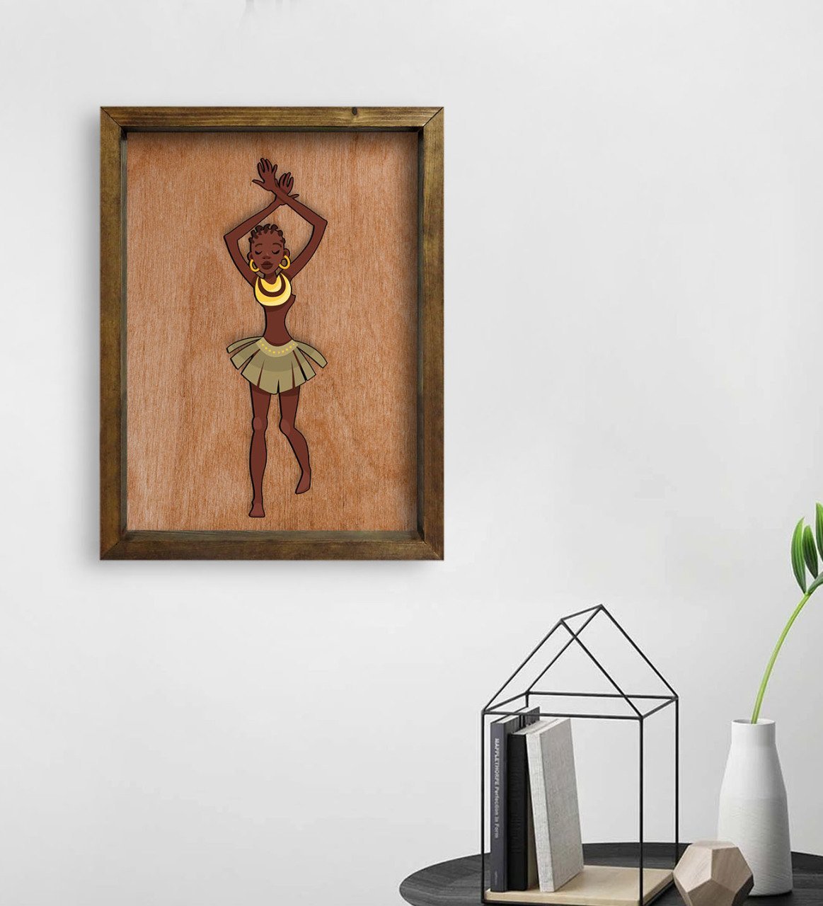 BK Home African Woman Tasarımlı Doğal Masif Ahşap Çerçeveli Tablo 45x65cm-1