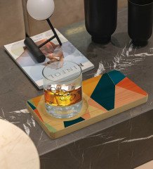 Kişiye Özel Modern Art Tasarımlı Doğal Ahşap Tabaklı Viski Bardağı Sunum Seti Model 8