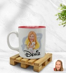 Kişiye Özel Kadın Mimar Karikatürlü İçi Kırmızı Renkli Kupa Bardak Model 1