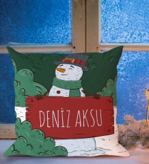 BK Gift Kişiye Özel İsimli Yılbaşı Tasarımlı Beyaz Yastık-1