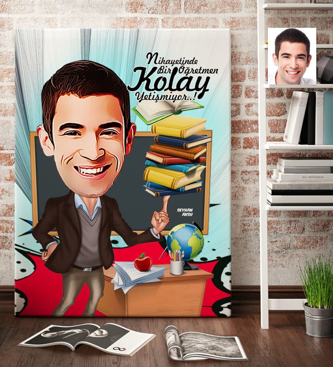 Kişiye Özel Bay Öğretmen Karikatür Kanvas Tablo (70 x 100 cm.) 2