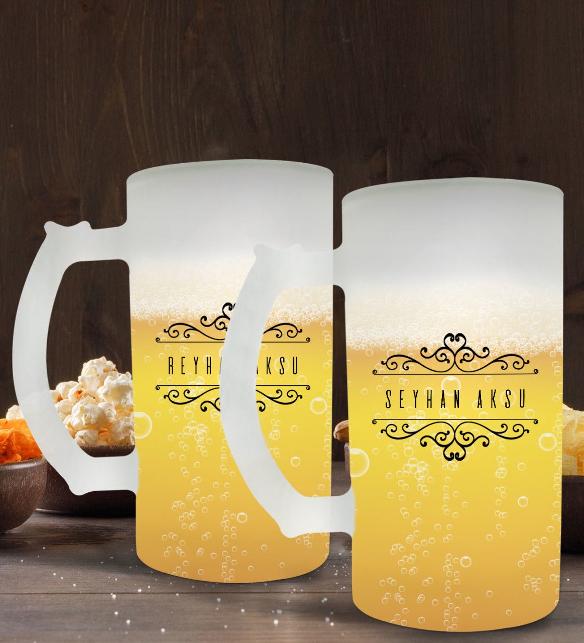 Kişiye Özel İsimli 2’li Buzlu Cam Bira Bardağı 50cl-9